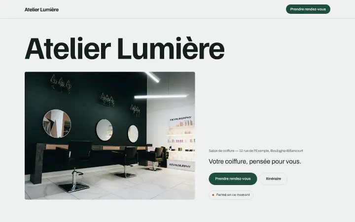Maquette d'exemple : salon de coiffure Atelier Lumière